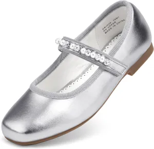 Stelle Girls Wedding Dress Shoes Ballet Flats Flower Party Mary Jane with Beaded Straps Toddler/Little/Big Kids