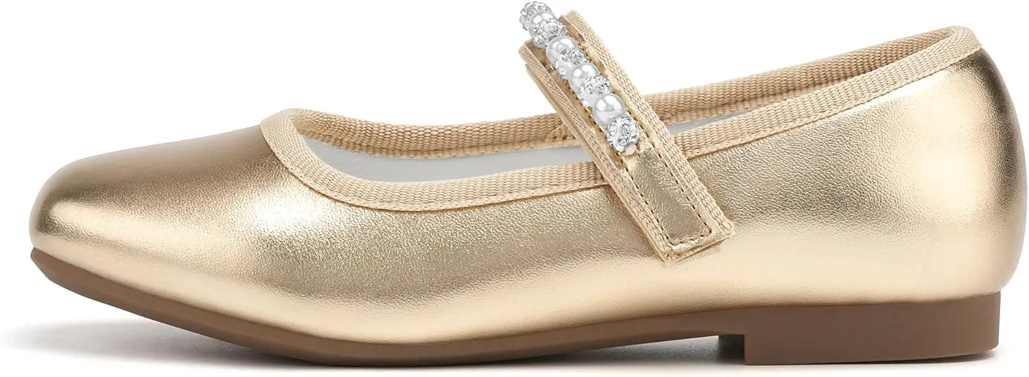 Stelle Girls Wedding Dress Shoes Ballet Flats Flower Party Mary Jane with Beaded Straps Toddler/Little/Big Kids
