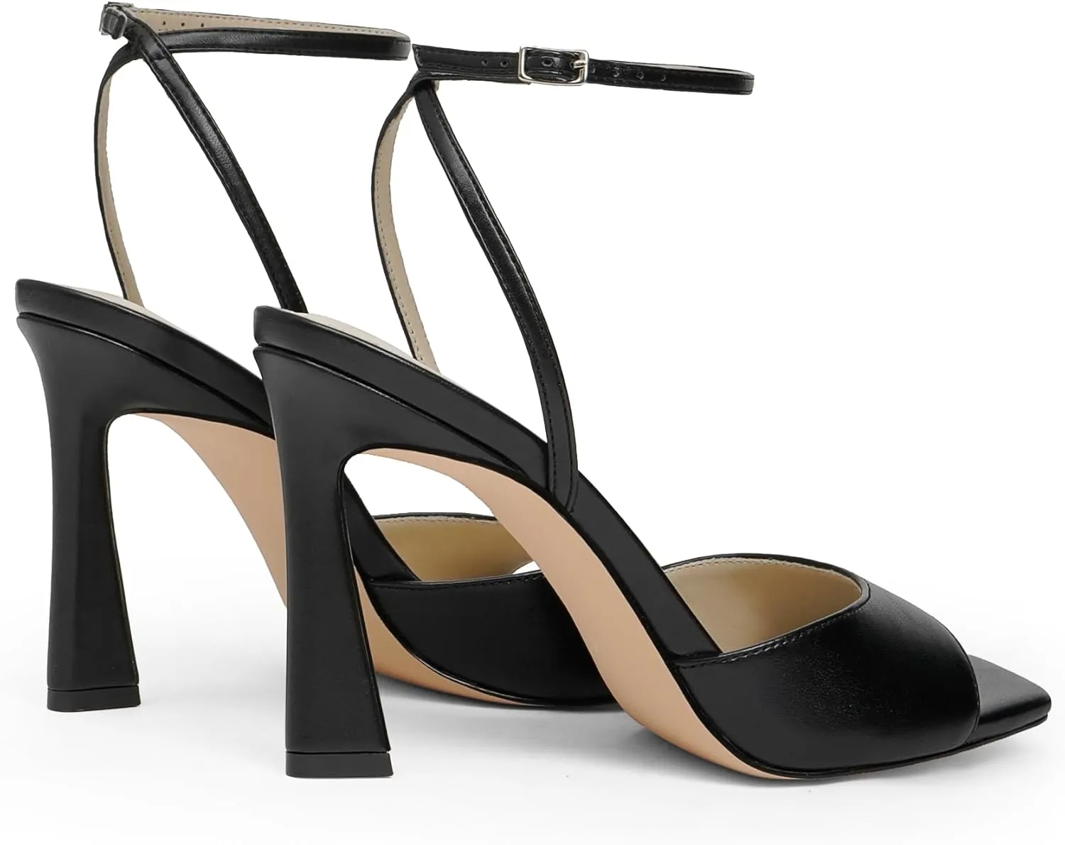 Strappy Heels for Women Heeled Sandals Square Toe Heel Ankle Strap Stiletto Mesh High Heels Dress Shoes