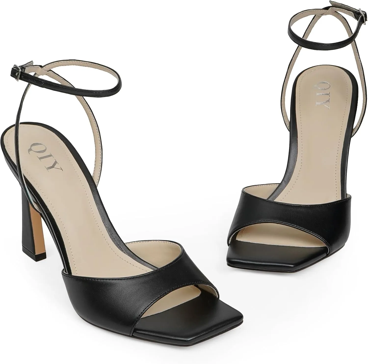 Strappy Heels for Women Heeled Sandals Square Toe Heel Ankle Strap Stiletto Mesh High Heels Dress Shoes