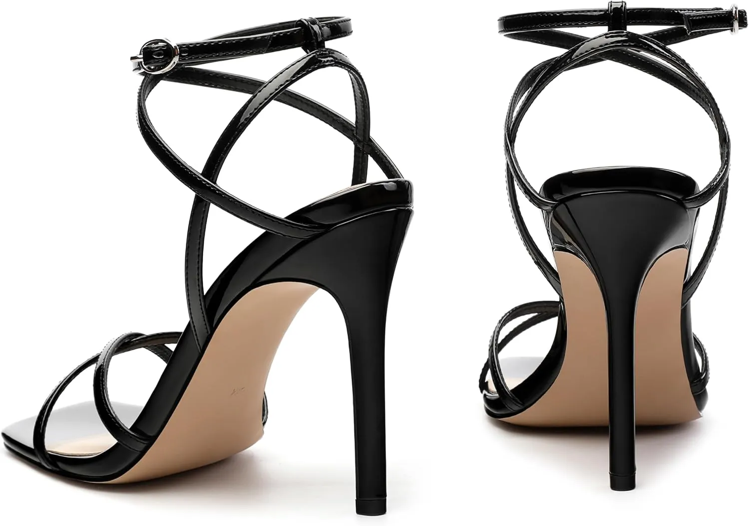 Strappy High Stiletto Heels, Ankle Strap Heeled Sandals for Women, Sexy Square Open Toe Heels for Wedding Party Dress