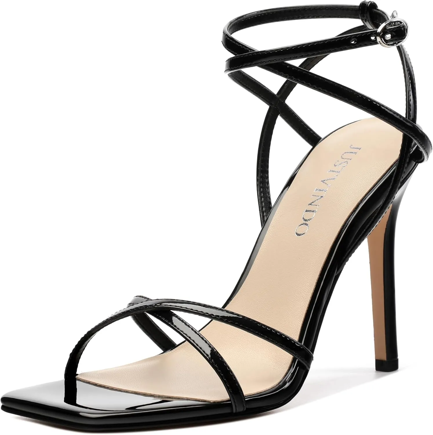 Strappy High Stiletto Heels, Ankle Strap Heeled Sandals for Women, Sexy Square Open Toe Heels for Wedding Party Dress
