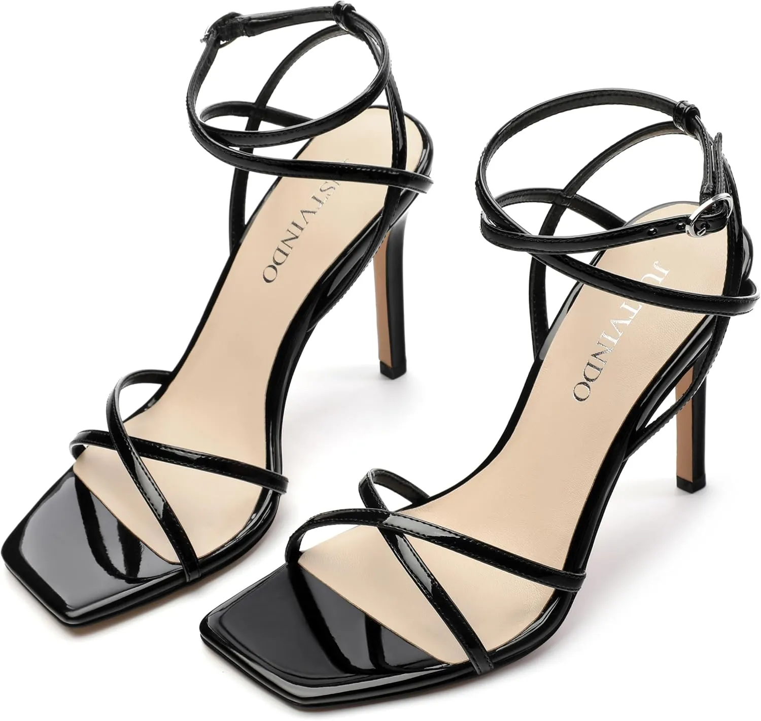 Strappy High Stiletto Heels, Ankle Strap Heeled Sandals for Women, Sexy Square Open Toe Heels for Wedding Party Dress