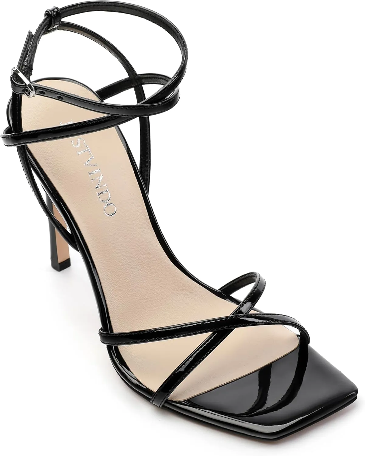 Strappy High Stiletto Heels, Ankle Strap Heeled Sandals for Women, Sexy Square Open Toe Heels for Wedding Party Dress