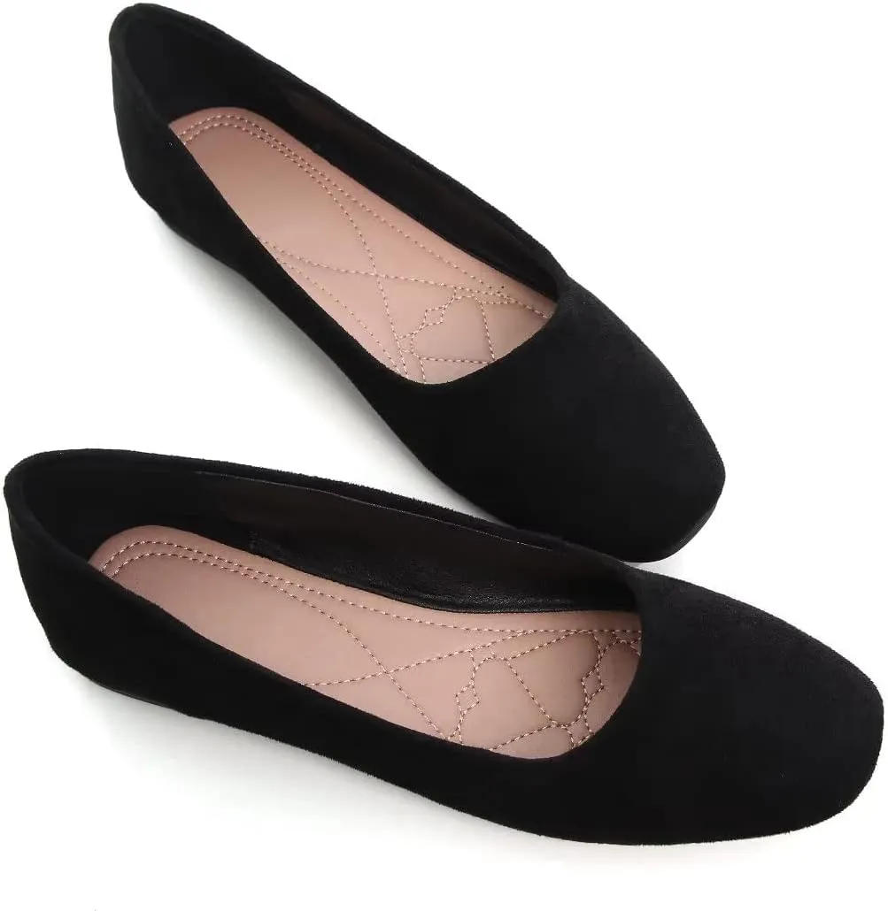 Stunner Women's Ballet Flats Classic Comfort Square Toe Slip-On Flats Wide Width Flat Shoes Black 40