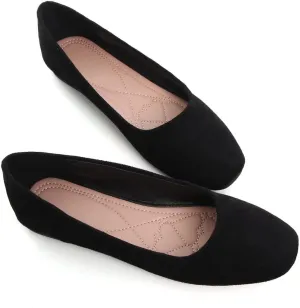 Stunner Women's Ballet Flats Classic Comfort Square Toe Slip-On Flats Wide Width Flat Shoes Black 40