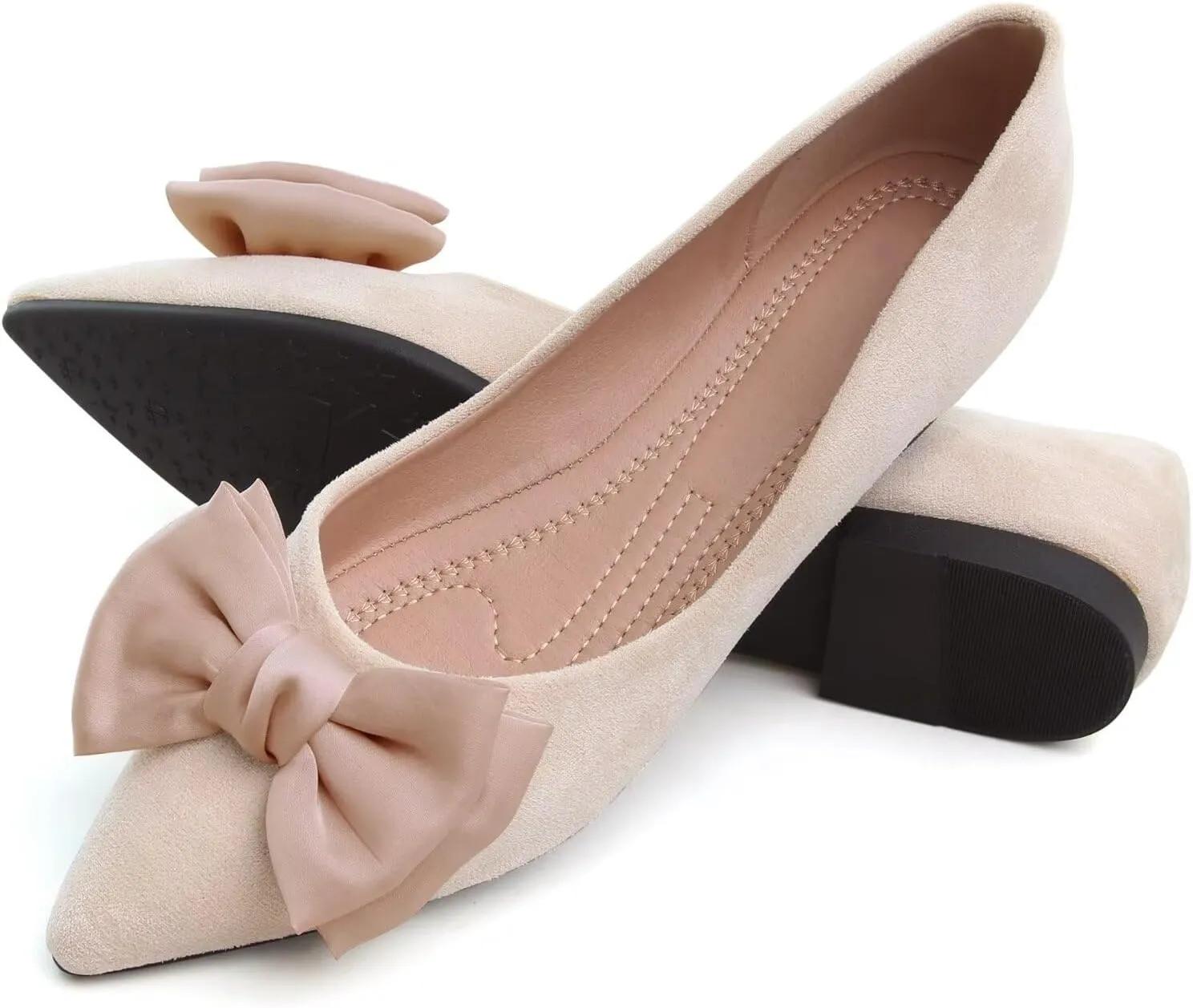 Stunner Women's Ballet Flats Comfortable Pointy Toe Slip On Memory Foam Bowtie Walking Dressy Flats Shoes