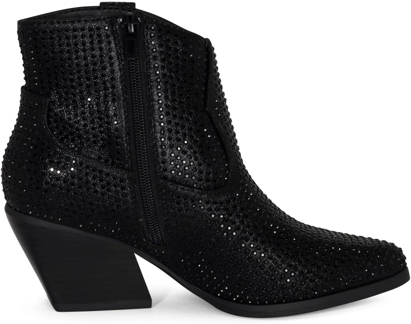 STYLISH S BLING ~ Womens Sparkly Rhinestone Western Cowgirl Ankle Boots Low Stacked Heel Pointed Toe with Side Zipper
