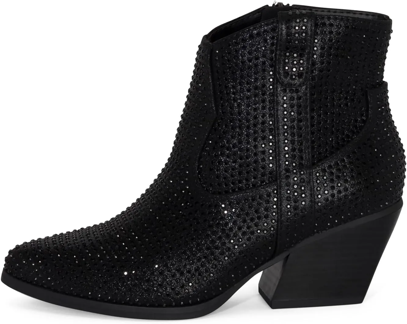STYLISH S BLING ~ Womens Sparkly Rhinestone Western Cowgirl Ankle Boots Low Stacked Heel Pointed Toe with Side Zipper