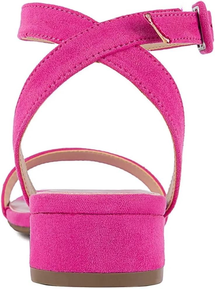 Sugar Women's Low Block Heel Dress Sandals – Ankle Strap Open Toe Comfortable Walking Heels for Casual, Party, or Work