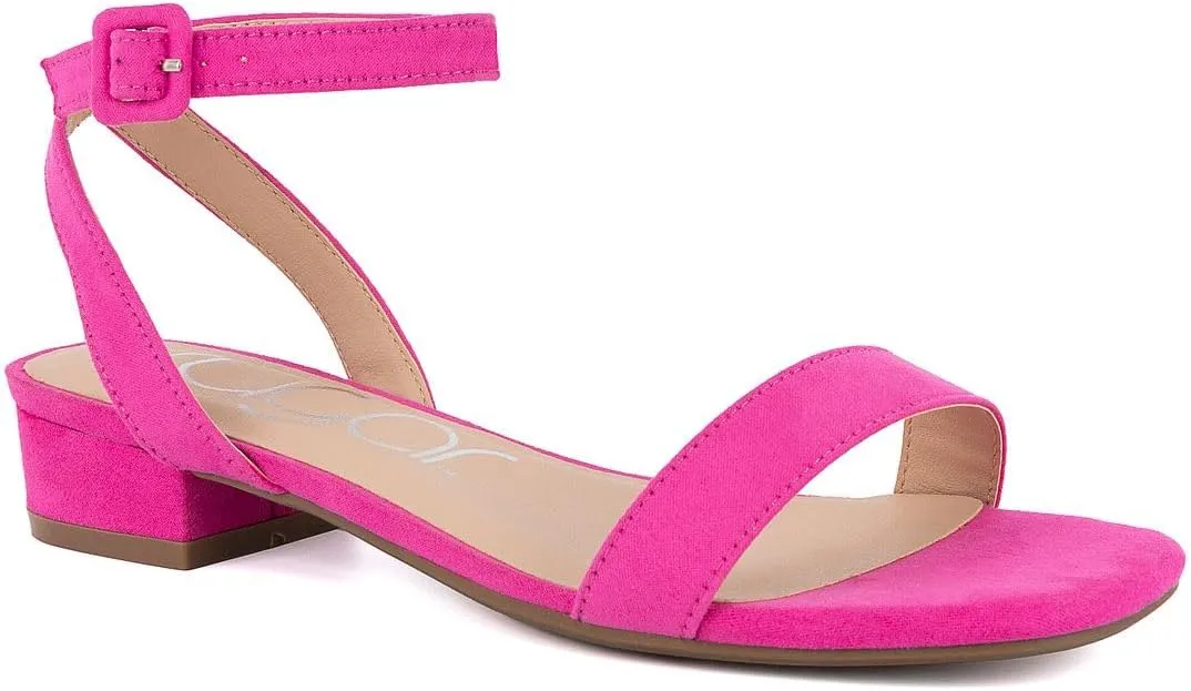 Sugar Women's Low Block Heel Dress Sandals – Ankle Strap Open Toe Comfortable Walking Heels for Casual, Party, or Work