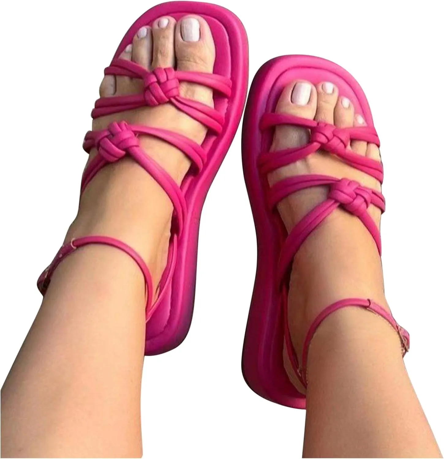 Summer Braided Strap Flat Sandals for Women Adjustable Slingback Strap Beach Sandales Casual Comfortable Footwear