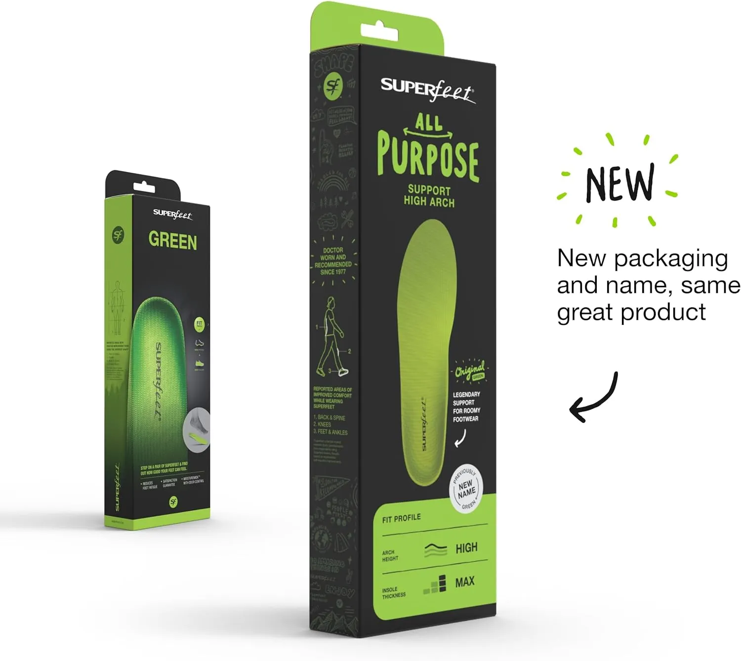 Superfeet All-Purpose Support High Arch Insoles (Green) - Trim-To-Fit Orthotic Shoe Inserts - Professional Grade - Junior/Little Kid 13.5-2