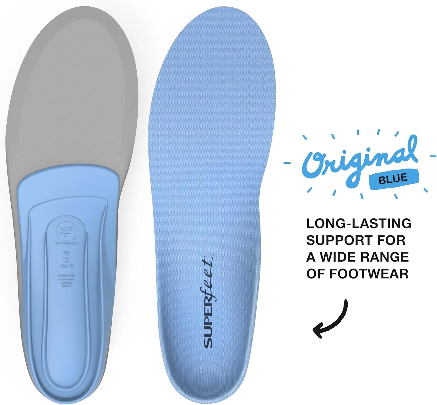 Superfeet All-Purpose Support Medium Arch Insoles (Blue) - Trim-To-Fit Orthotic Shoe Inserts - Professional Grade