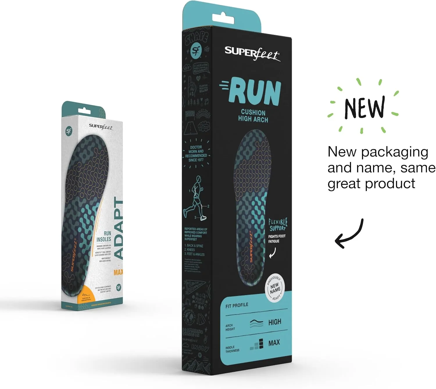 Superfeet Run Cushion High Arch Insoles - High Arch Support - Trim-to-Fit Inserts for Running Shoes - Professional Grade - 7.5-9 Men / 8.5-10 Women