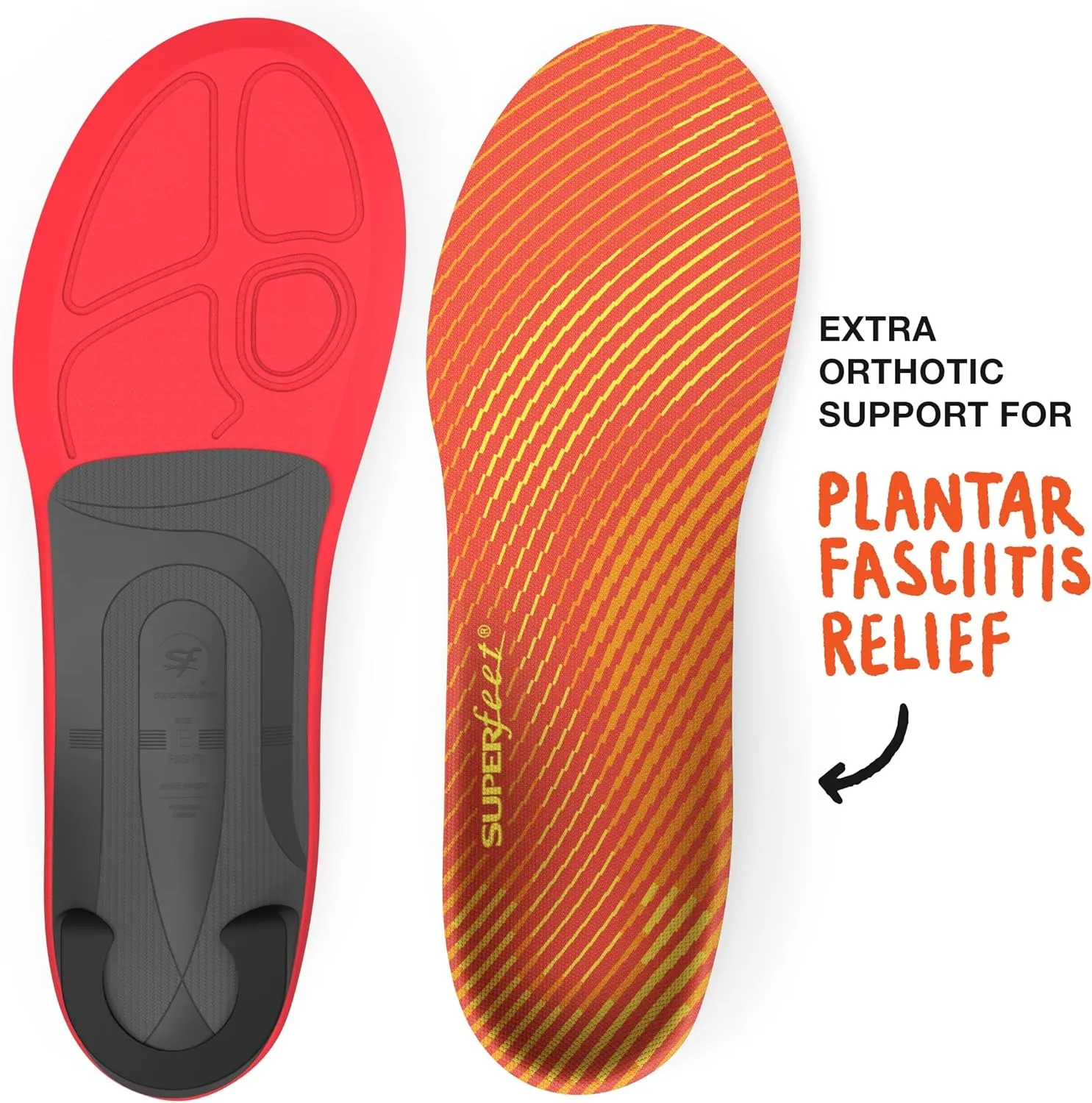 Superfeet Run Pain Relief Insoles - Trim-To-Fit Foam & Carbon Fiber Shoe Inserts - High Arch Support for Plantar Fasciitis - Professional Grade - 7.5-9 Men / 8.5-10 Women