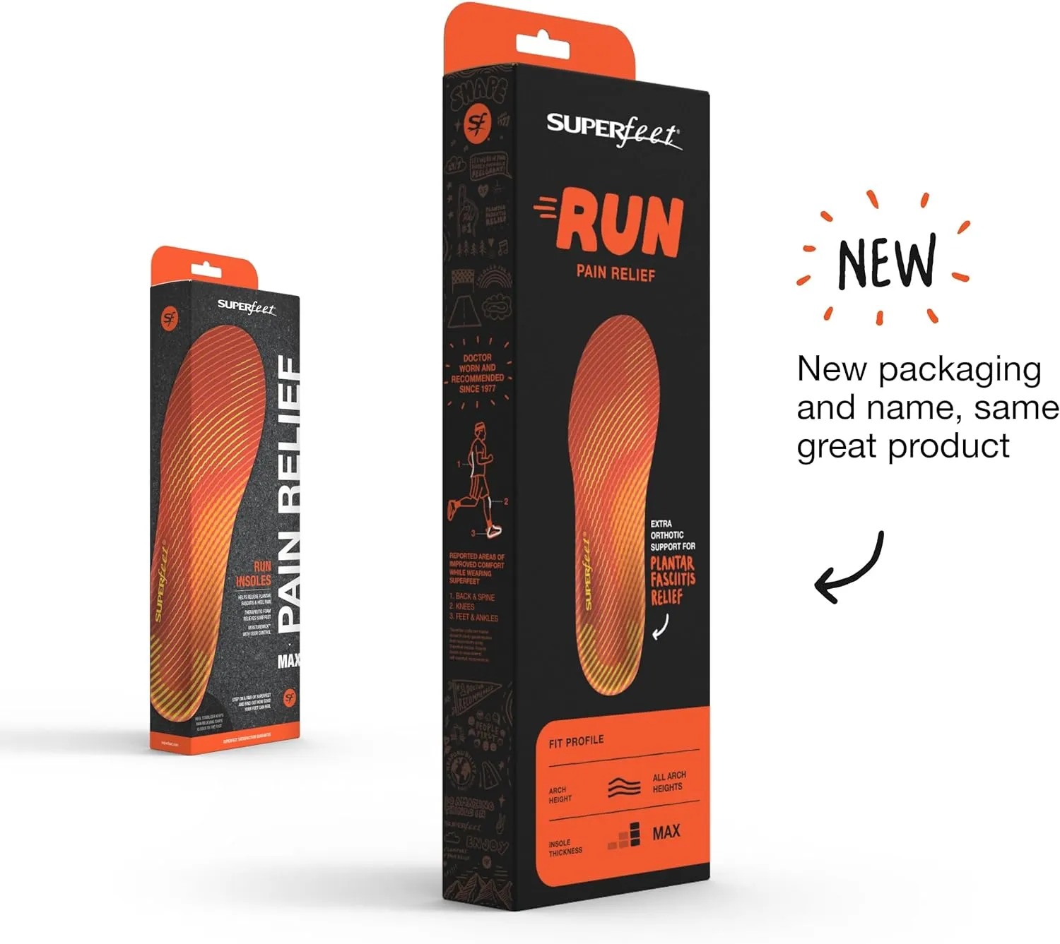 Superfeet Run Pain Relief Insoles - Trim-To-Fit Foam & Carbon Fiber Shoe Inserts - High Arch Support for Plantar Fasciitis - Professional Grade - 7.5-9 Men / 8.5-10 Women