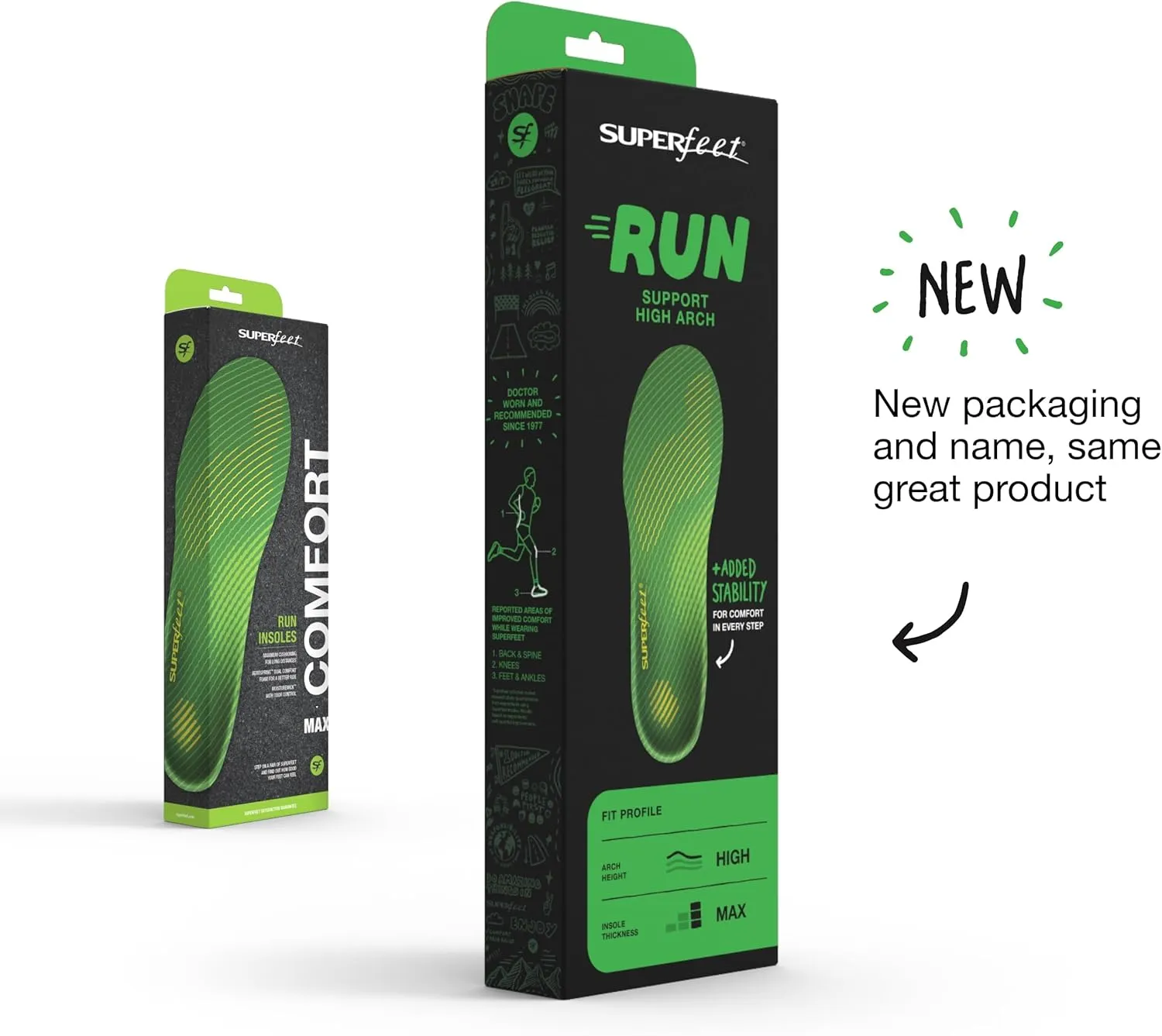 Superfeet Run Support High Arch Insoles - High Arch Support - Trim-to-Fit Carbon Fiber Orthotic Shoe Inserts for Running Shoes - Professional Grade - 9.5-11 Men / 10.5-12 Women