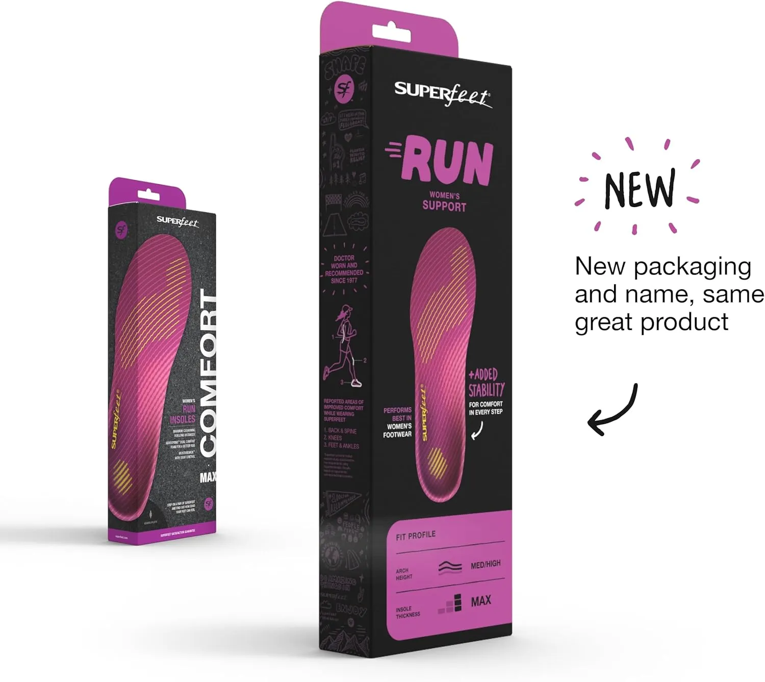 Superfeet Run Women's Support Insoles - Trim-To-Fit High Arch Support - Carbon Fiber Orthotic Shoe Inserts for Running Shoes - Professional Grade - 6.5-8 Women