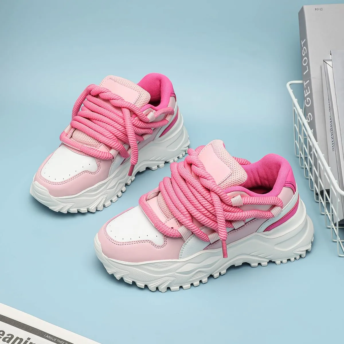 Synthetic Y2K Retro Chunky Platform Sneakers Lace Up Thick Sole Casual Walking Shoes for Streetwear Travel Daily Outfits Women and Teens