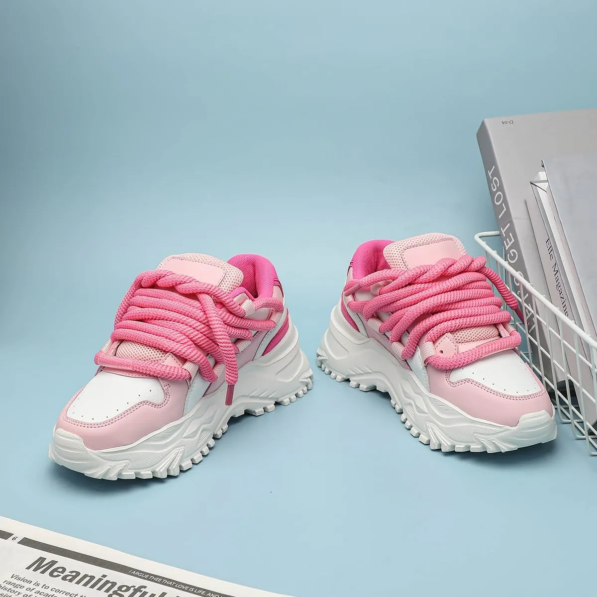 Synthetic Y2K Retro Chunky Platform Sneakers Lace Up Thick Sole Casual Walking Shoes for Streetwear Travel Daily Outfits Women and Teens