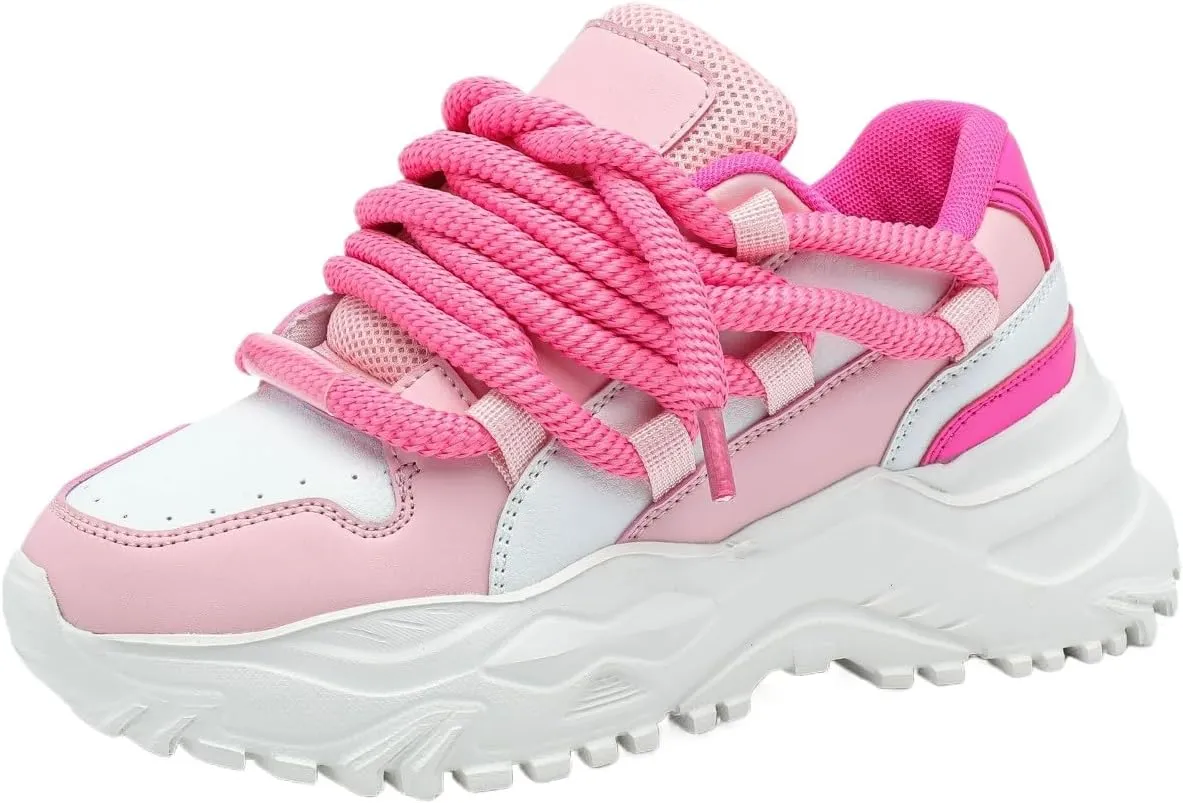 Synthetic Y2K Retro Chunky Platform Sneakers Lace Up Thick Sole Casual Walking Shoes for Streetwear Travel Daily Outfits Women and Teens
