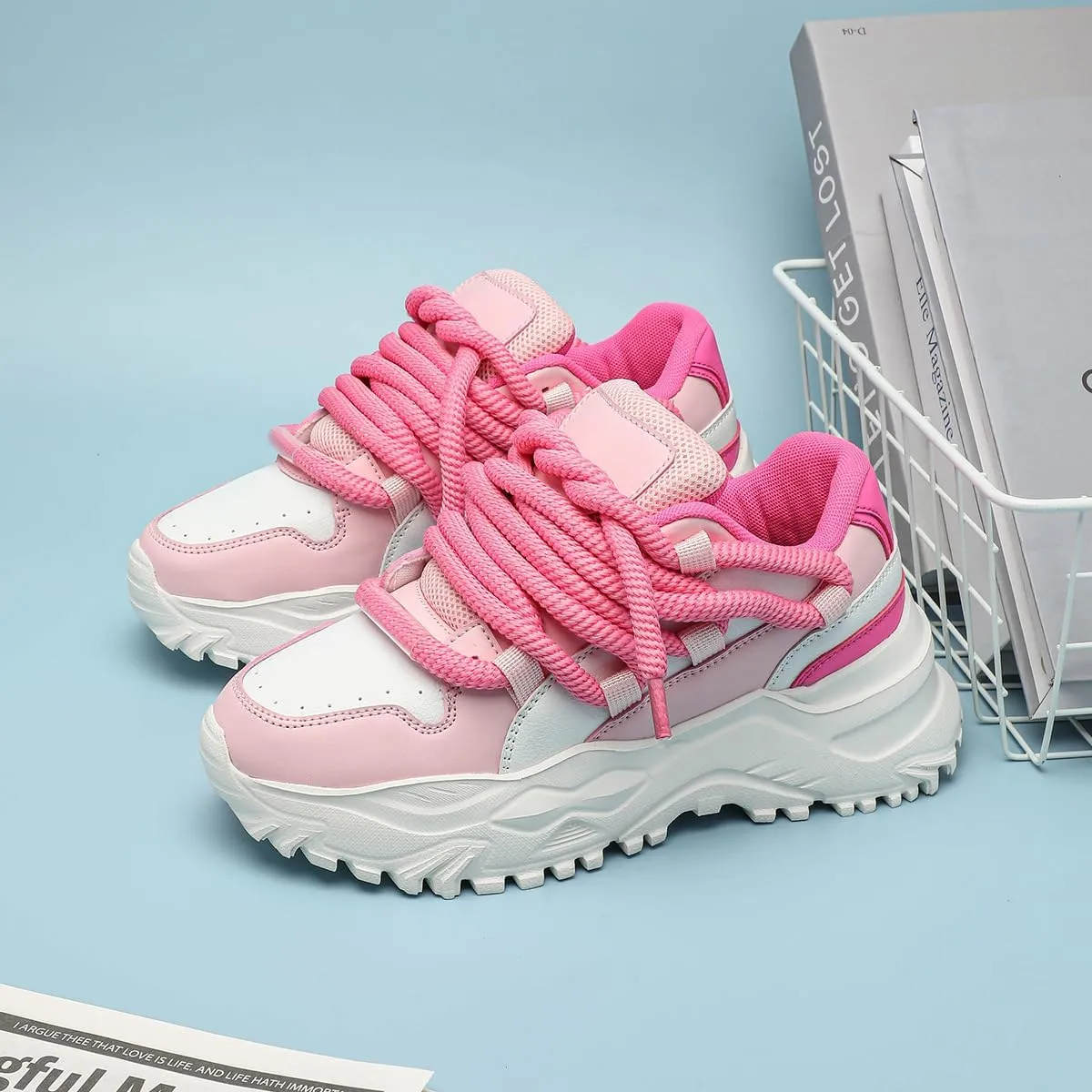 Synthetic Y2K Retro Chunky Platform Sneakers Lace Up Thick Sole Casual Walking Shoes for Streetwear Travel Daily Outfits Women and Teens