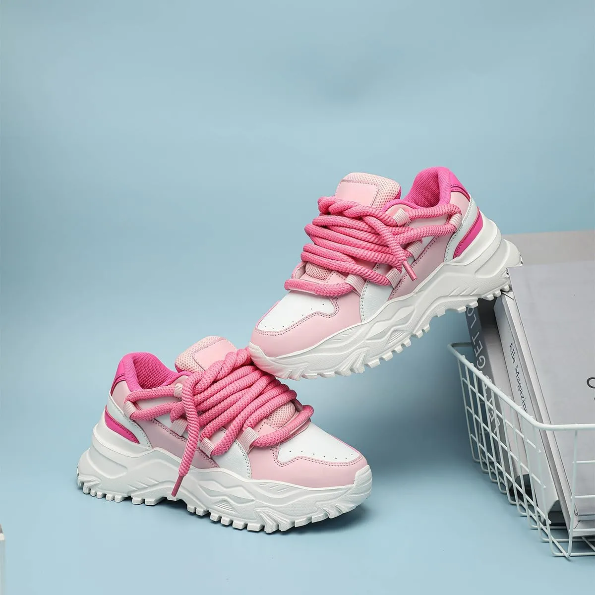 Synthetic Y2K Retro Chunky Platform Sneakers Lace Up Thick Sole Casual Walking Shoes for Streetwear Travel Daily Outfits Women and Teens