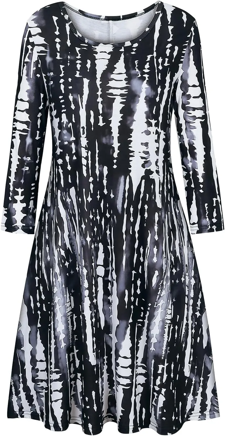 Tanst Sky Womens Casual Round Neck Plus Size Floral Tunic Shirt Dress with Pockets