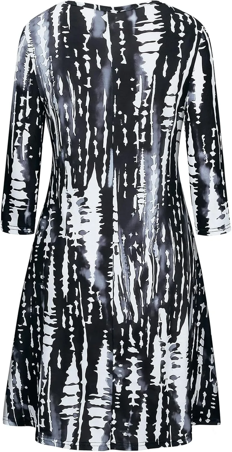 Tanst Sky Womens Casual Round Neck Plus Size Floral Tunic Shirt Dress with Pockets