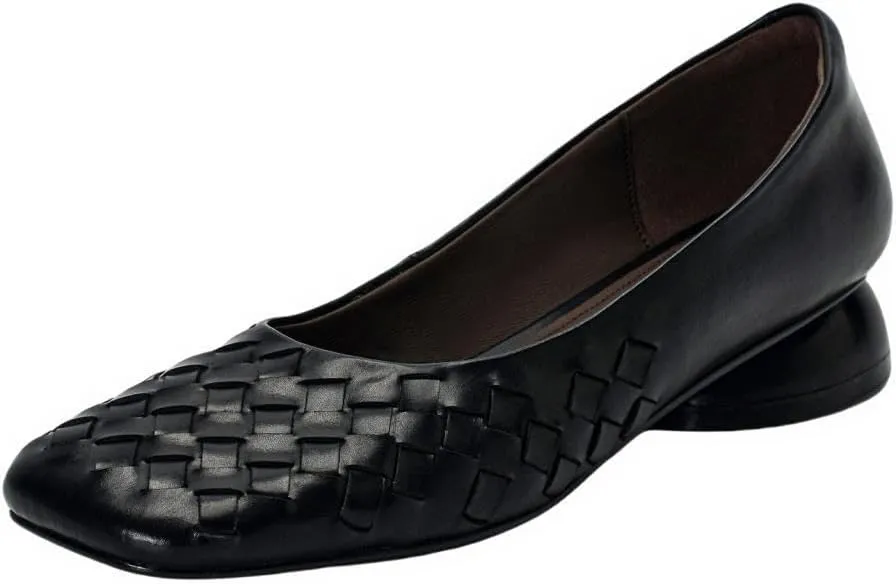 TinaCus Women's Genuine Leather Comfortable Weave Square Toe Slip On Casual Flats Dressy Shoes