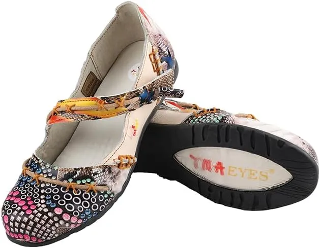 TMA EYES Multicolor Stitching Flat Soft Sole Unique Walking Style Women Shoes