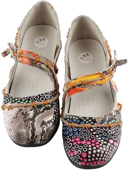 TMA EYES Multicolor Stitching Flat Soft Sole Unique Walking Style Women Shoes