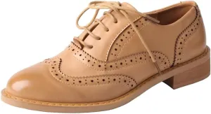 TMA EYES Women's Classic Loafers Fashion Leather Lace up Shoes Low Heel