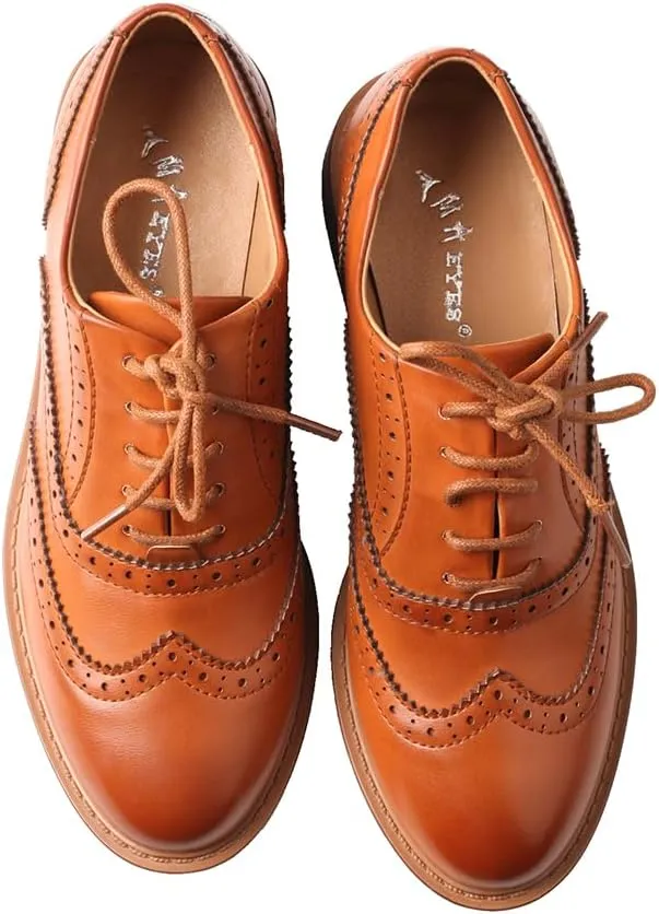 TMA EYES Women's Classic Loafers Fashion Leather Lace up Shoes Low Heel