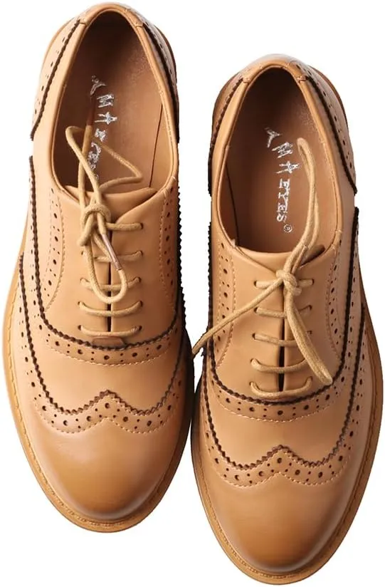 TMA EYES Women's Classic Loafers Fashion Leather Lace up Shoes Low Heel