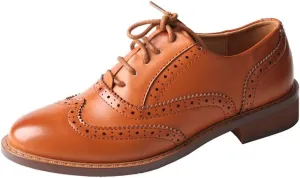 TMA EYES Women's Classic Loafers Fashion Leather Lace up Shoes Low Heel