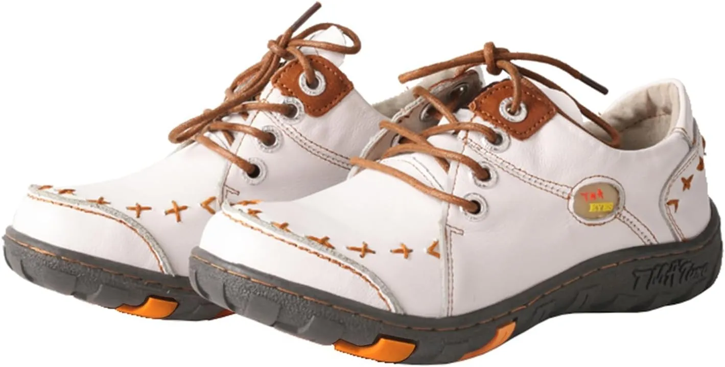 TMA EYES Women's Fashion Genuine Leather Non-Slip Shoes Comfortable Lace-up Flats Hand-Stitched Sport Shoes