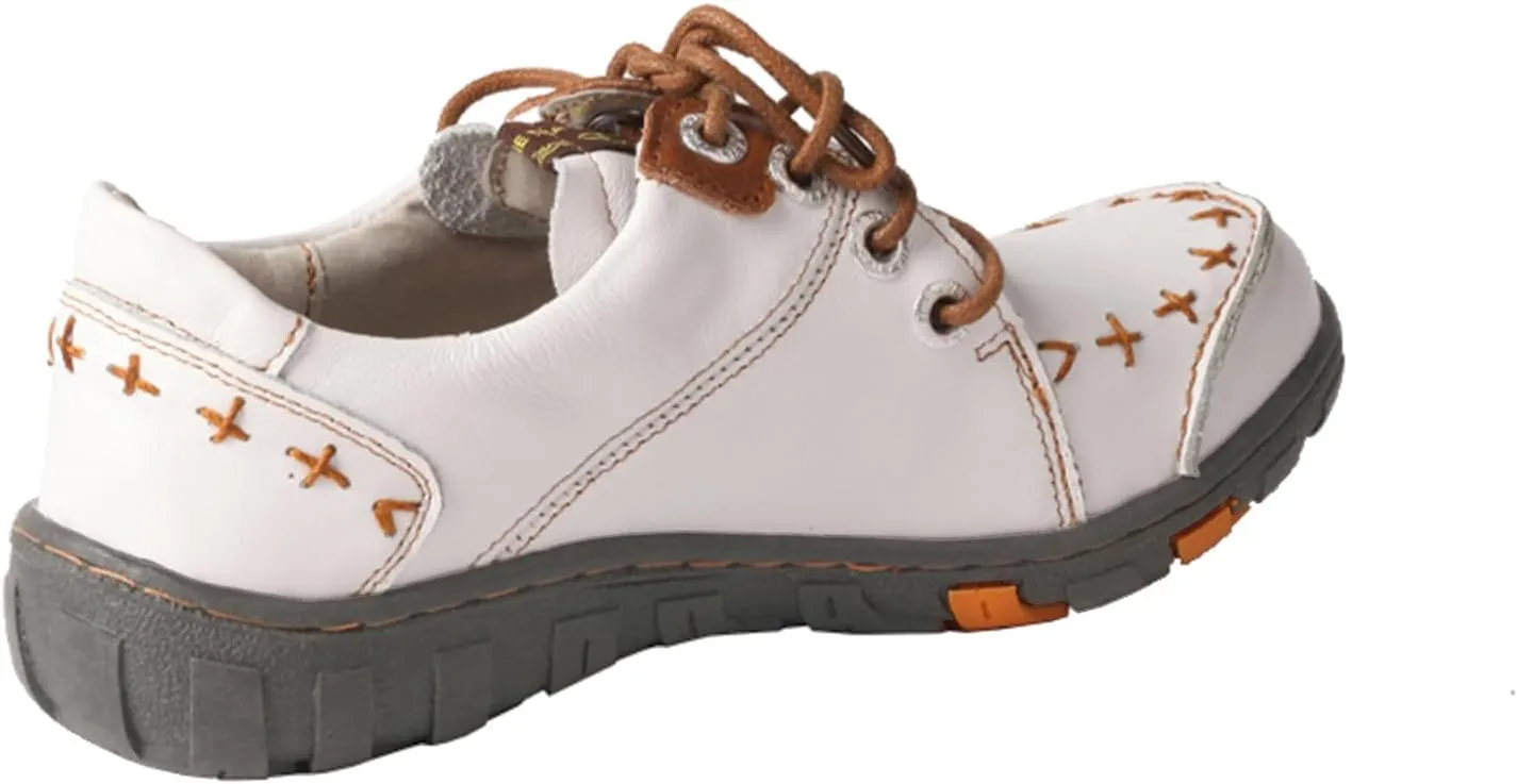 TMA EYES Women's Fashion Genuine Leather Non-Slip Shoes Comfortable Lace-up Flats Hand-Stitched Sport Shoes
