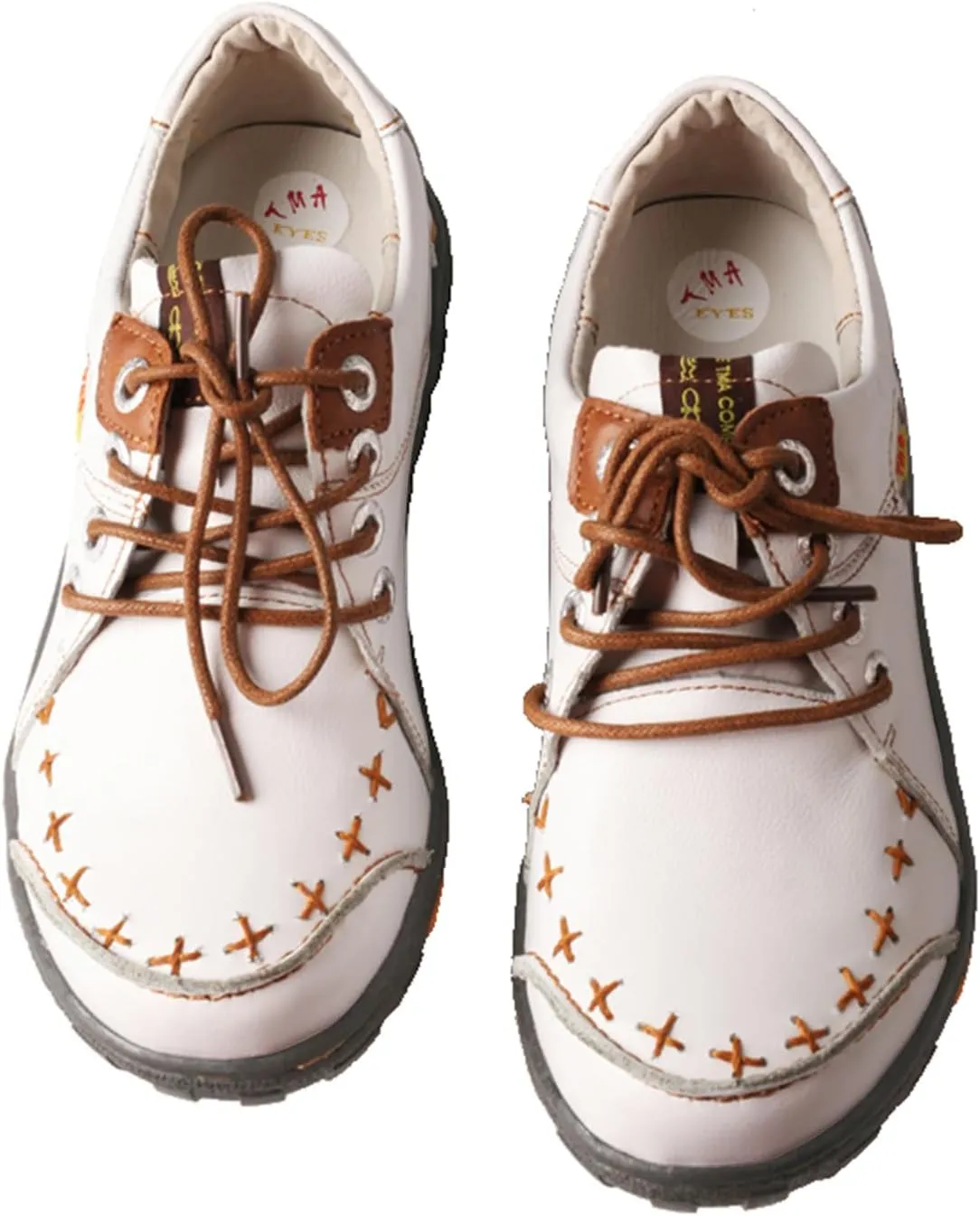 TMA EYES Women's Fashion Genuine Leather Non-Slip Shoes Comfortable Lace-up Flats Hand-Stitched Sport Shoes