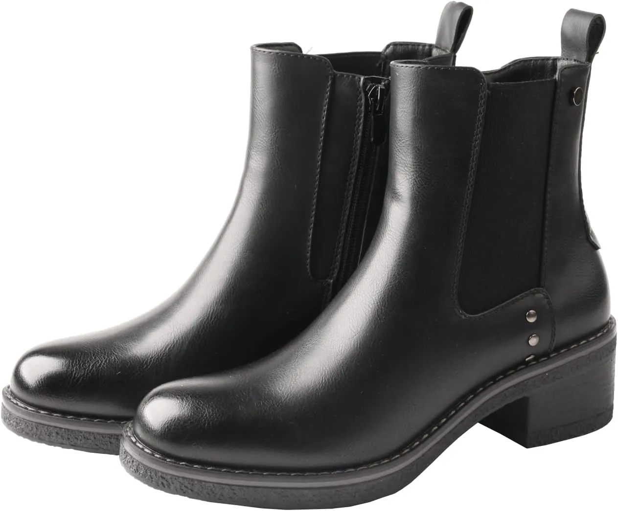 TMA EYES Women's Leather Ankle Boots Low Square Heel Side Zip Casual Fashion Boots