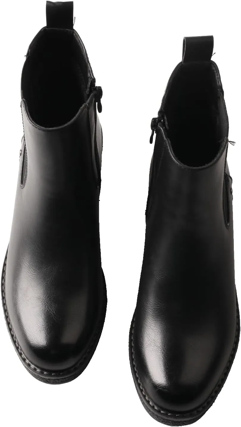 TMA EYES Women's Leather Ankle Boots Low Square Heel Side Zip Casual Fashion Boots