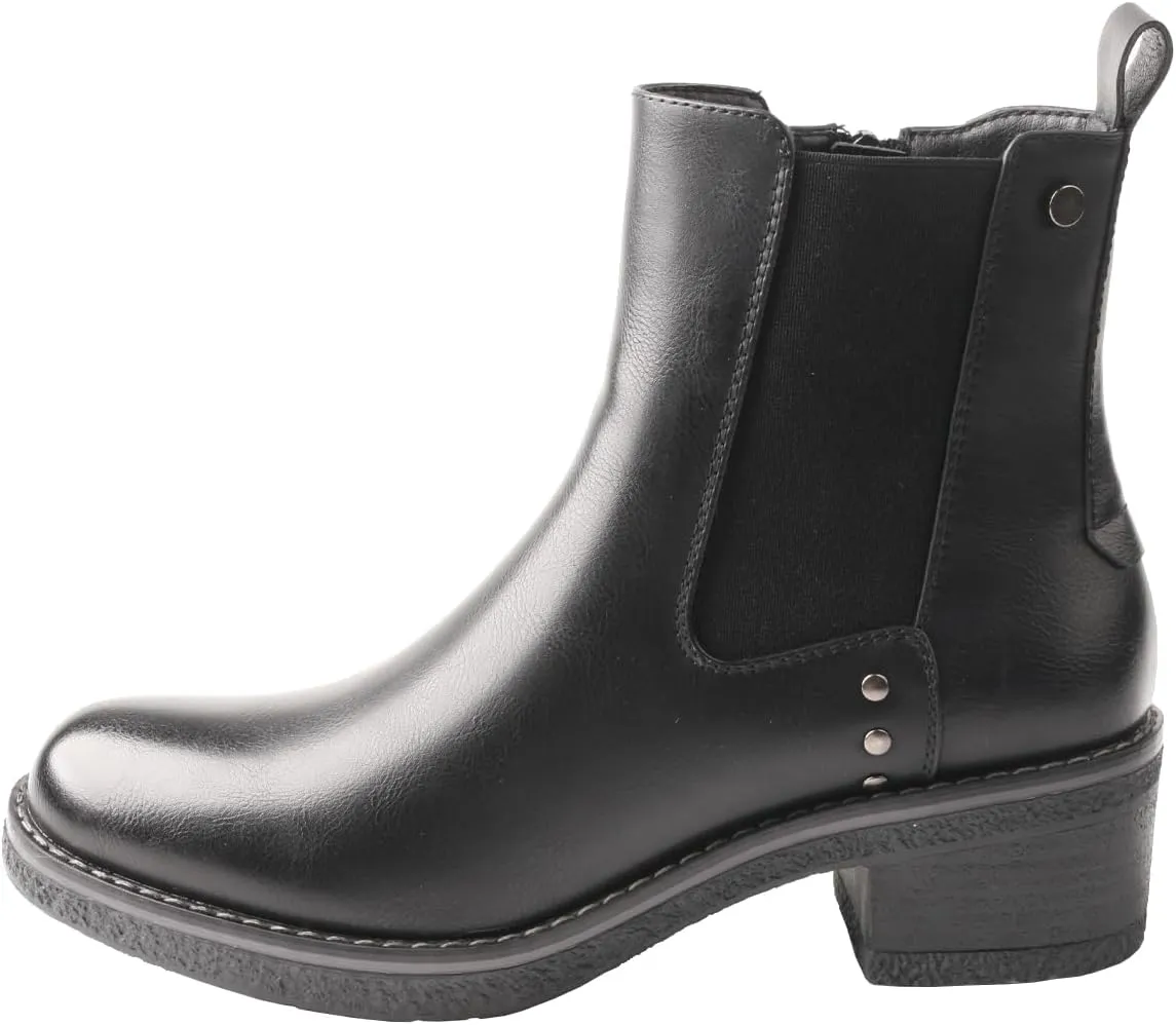 TMA EYES Women's Leather Ankle Boots Low Square Heel Side Zip Casual Fashion Boots