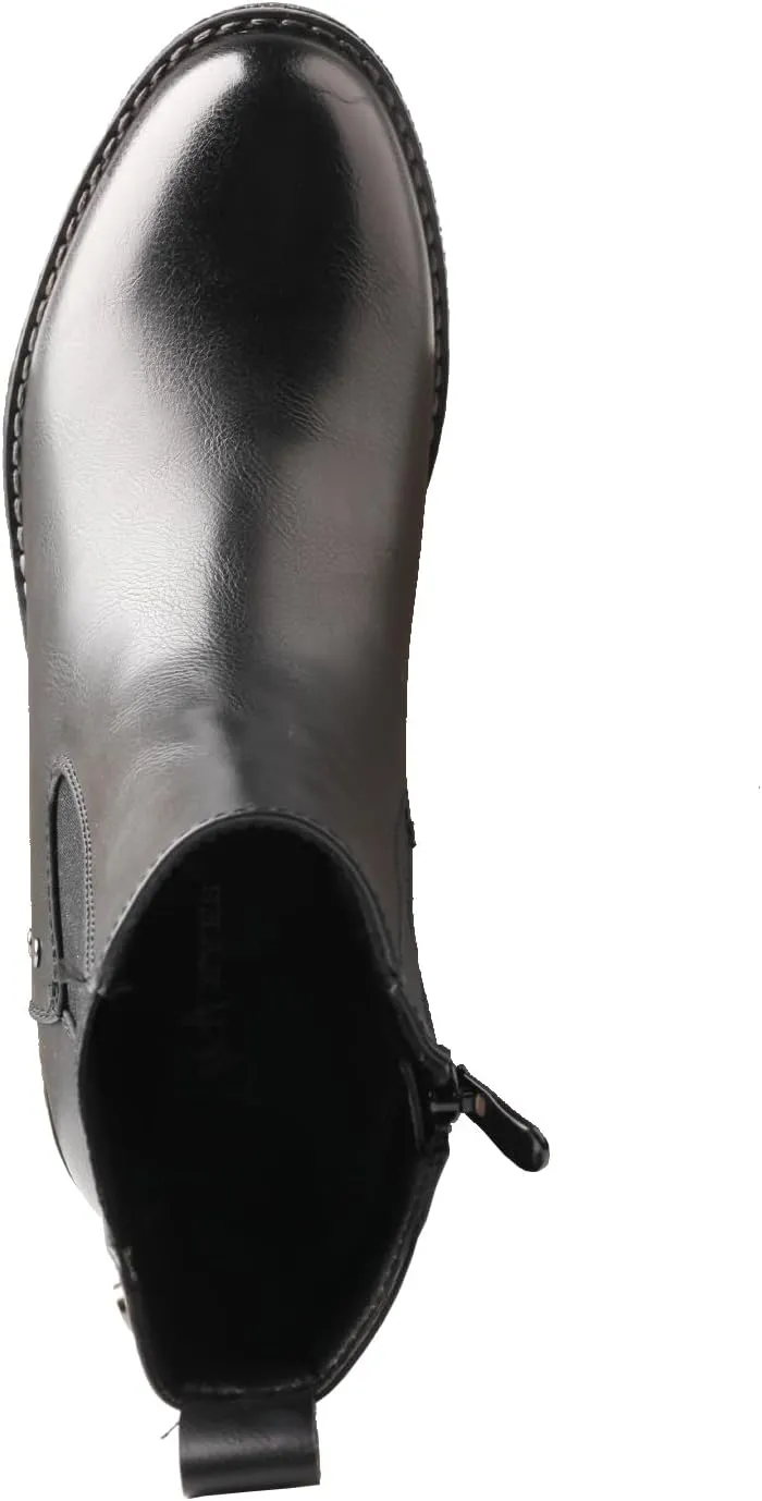 TMA EYES Women's Leather Ankle Boots Low Square Heel Side Zip Casual Fashion Boots