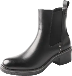TMA EYES Women's Leather Ankle Boots Low Square Heel Side Zip Casual Fashion Boots
