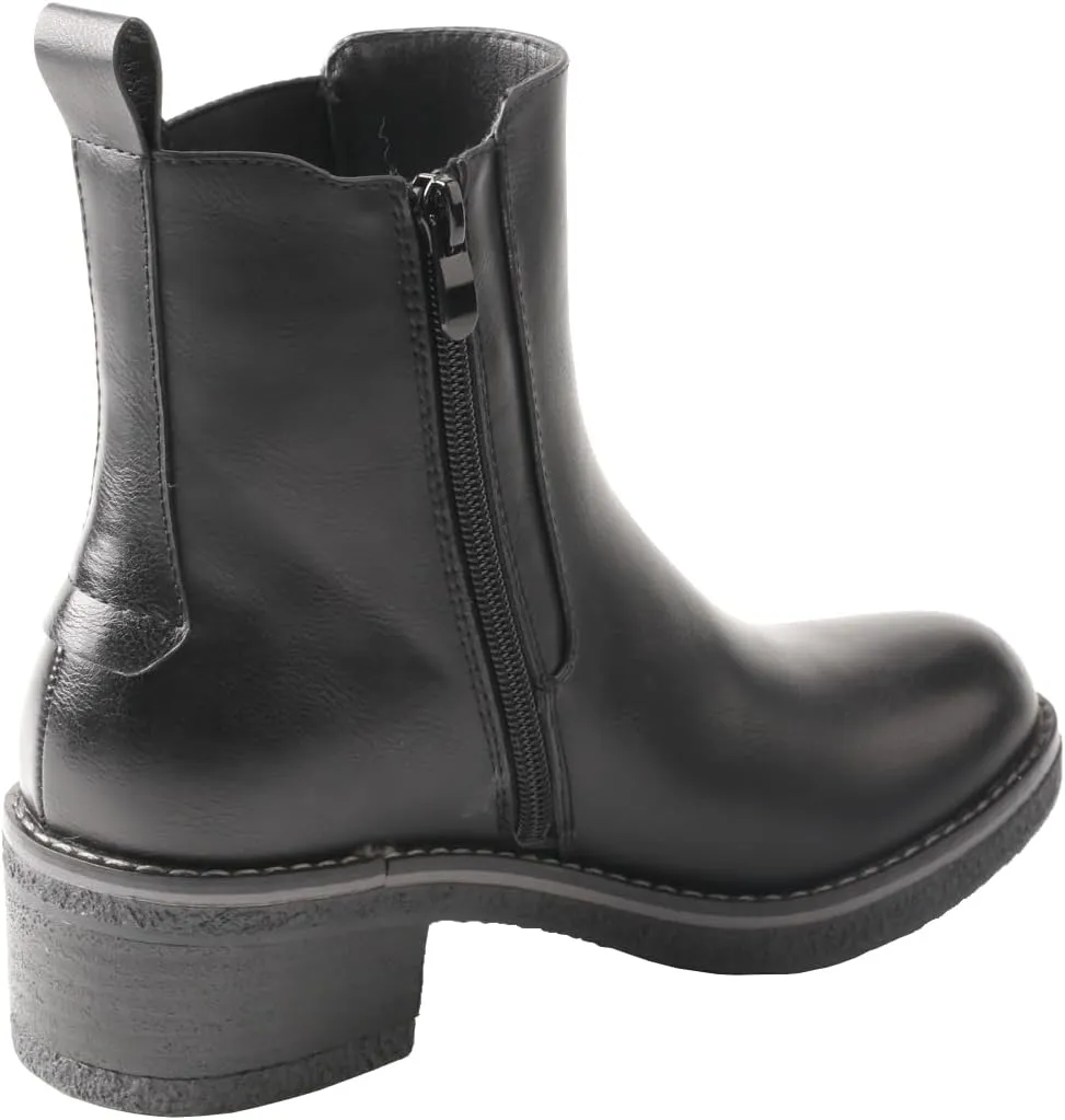 TMA EYES Women's Leather Ankle Boots Low Square Heel Side Zip Casual Fashion Boots
