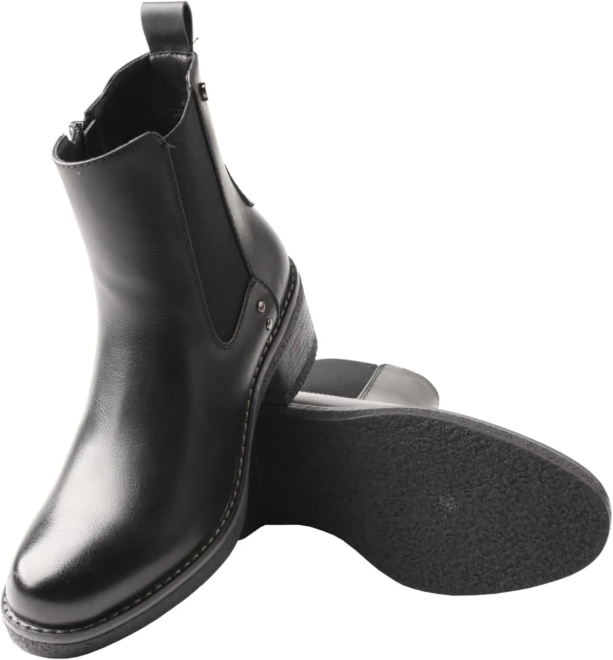 TMA EYES Women's Leather Ankle Boots Low Square Heel Side Zip Casual Fashion Boots