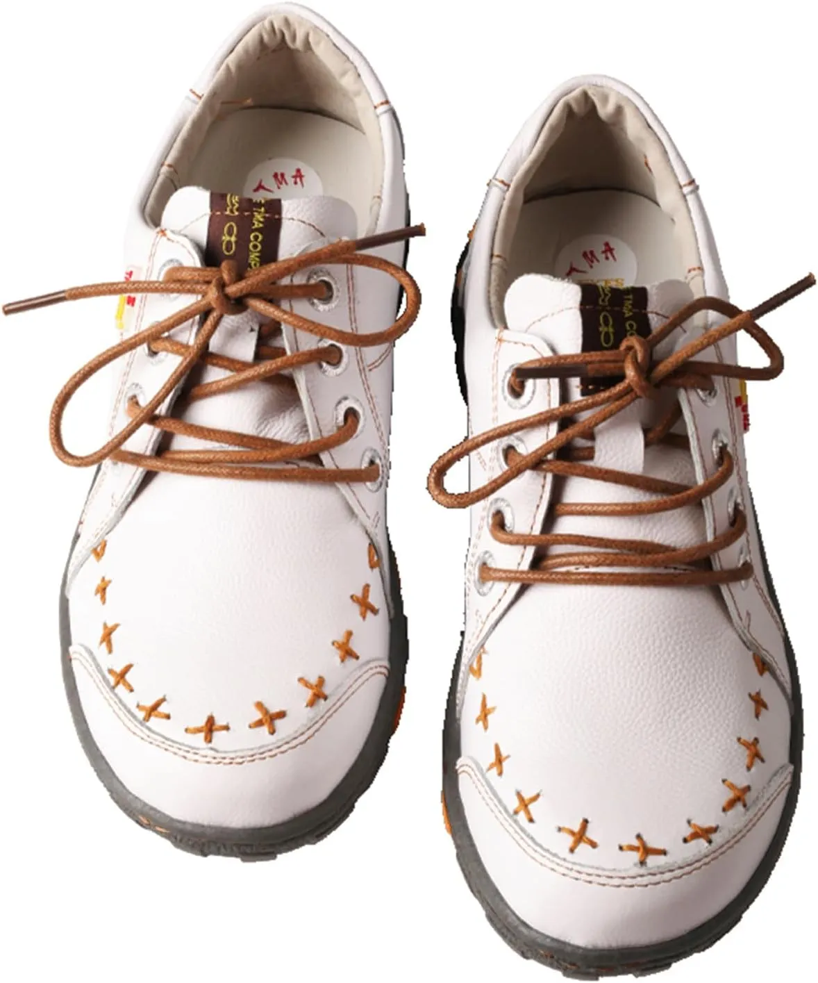 TMA EYES Women's Vintage Genuine Leather Shoes Comfort Lace-up Flats Anti-Slip Sport Shoes