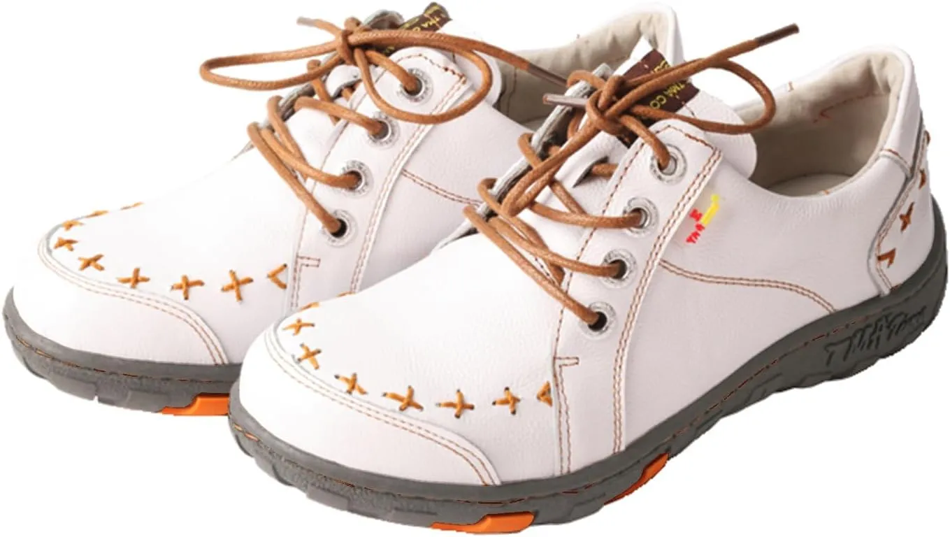 TMA EYES Women's Vintage Genuine Leather Shoes Comfort Lace-up Flats Anti-Slip Sport Shoes