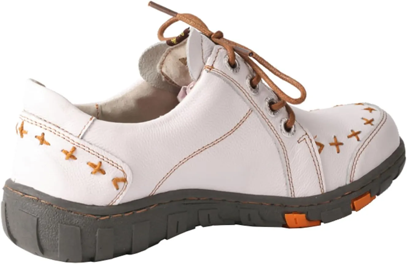 TMA EYES Women's Vintage Genuine Leather Shoes Comfort Lace-up Flats Anti-Slip Sport Shoes